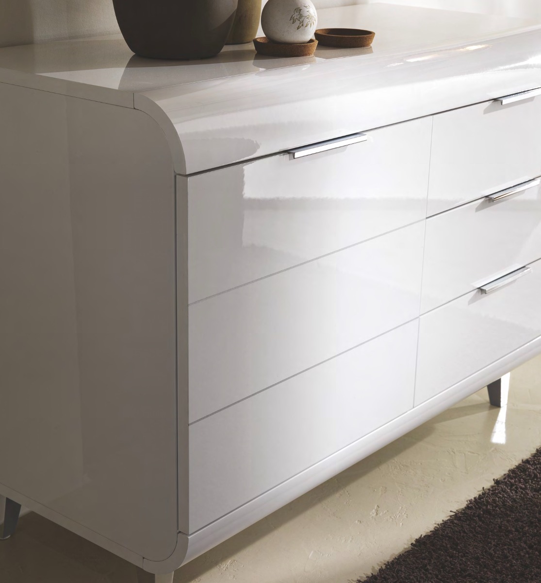 Madia 2 ante e 3 cassetti con piedini, Bianco lucido, made in Italy