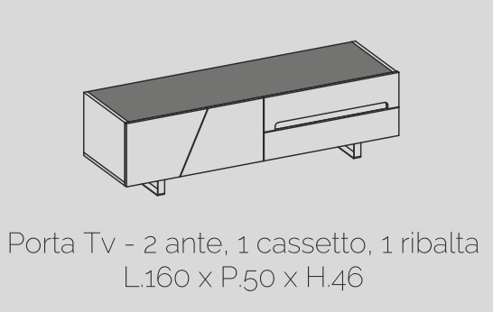 Porta TV 2 ante, 1 cassetto, 1 ribalta, bianco lucido, made in Italy
