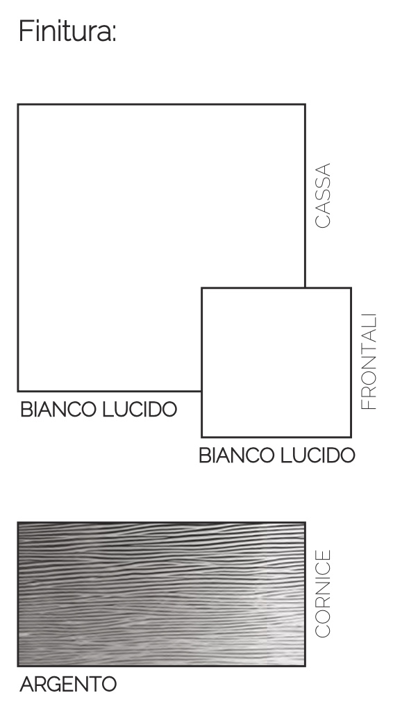 Porta TV bianco lucido con dettagli argento, Made in Italy