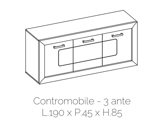 Madia 3 ante bianca lucida con cornice argento, Made in Italy