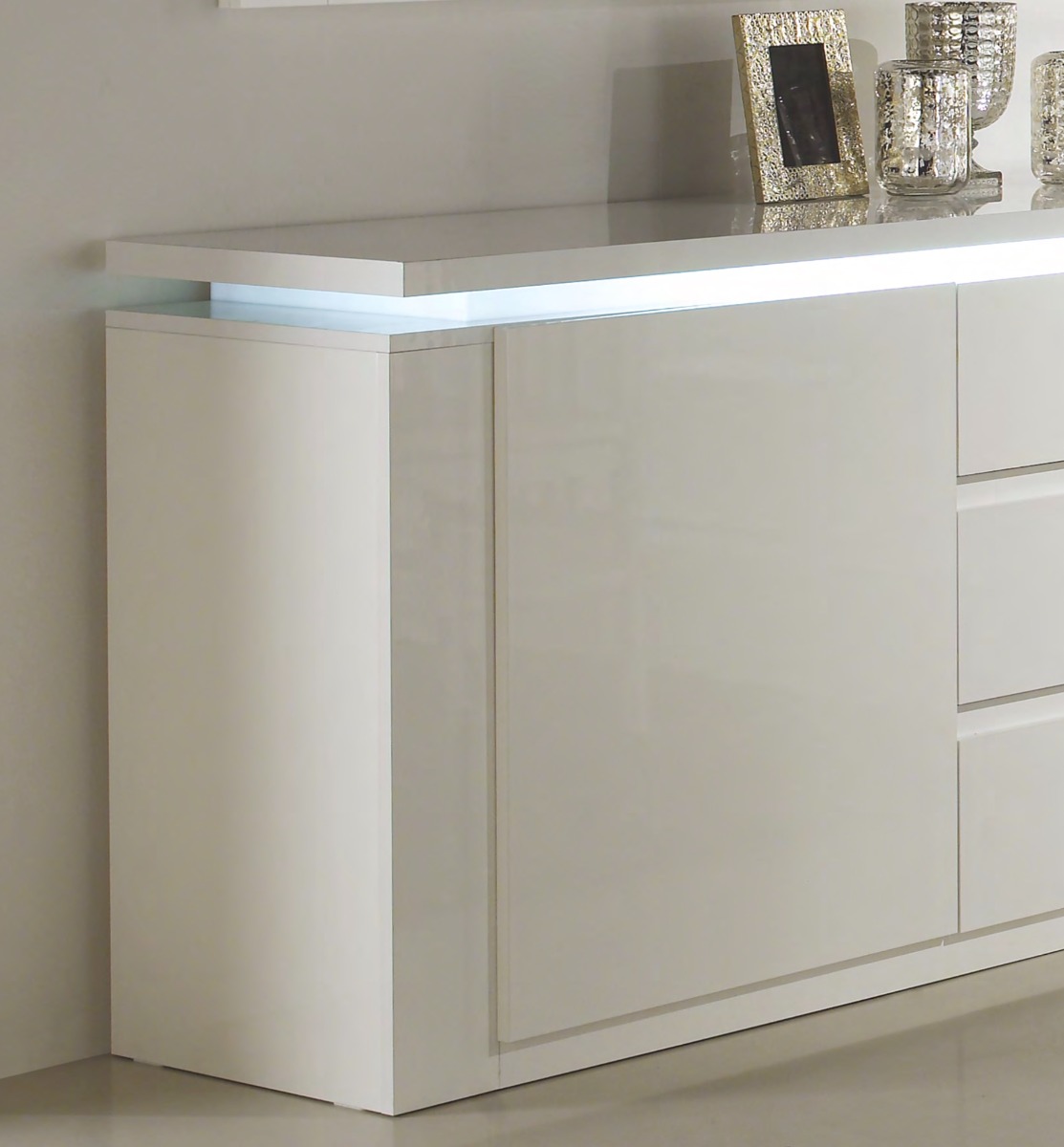 Madia 2 ante e 3 cassetti, bianco lucido, Made in Italy