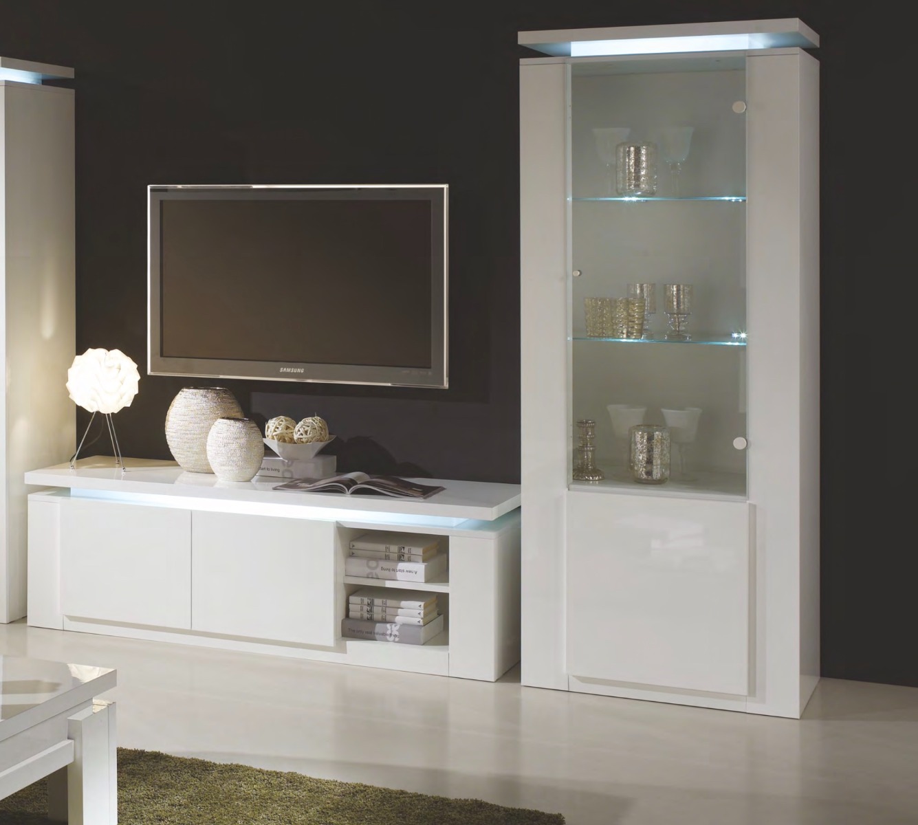 Porta TV, 2 ante bianco lucido, Made in Italy