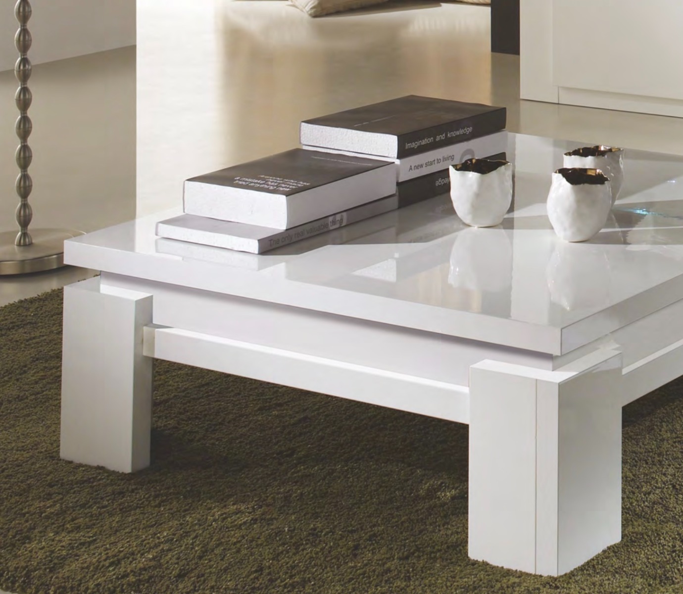 Tavolino da salotto 90 x 90, bianco lucido, Made in Italy