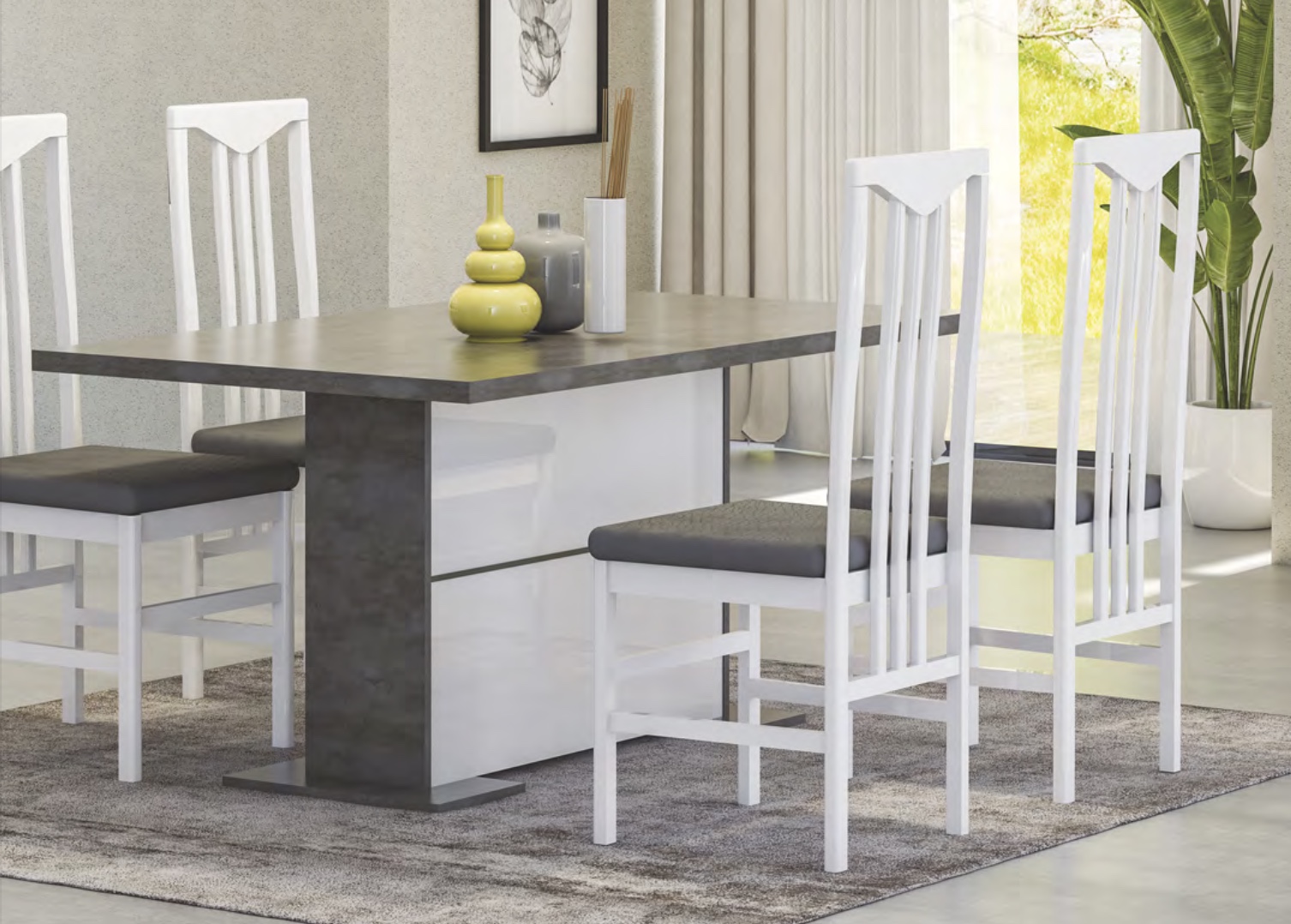 Tavolo fisso L.160, moderno, Ossido e Bianco lucido serigrafato