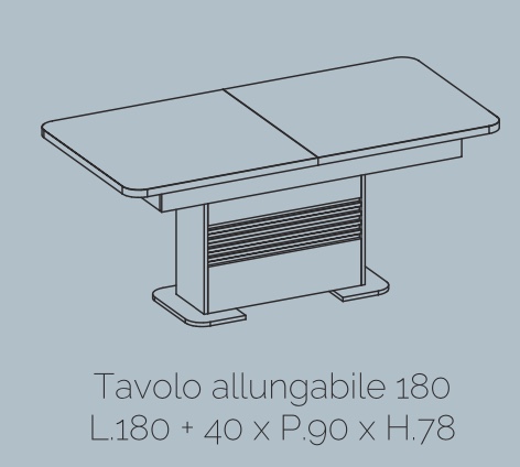 Tavolo moderno allungabile L.180, bianco lucido con piano rovere adamello 