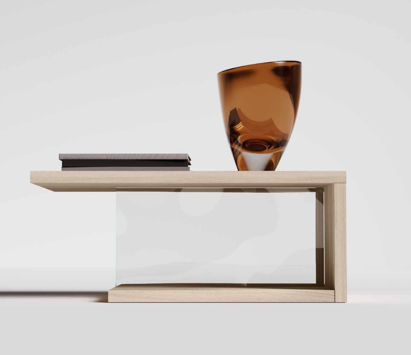 Tavolino salvaspazio, color olmo natura, orizzontale con vetro