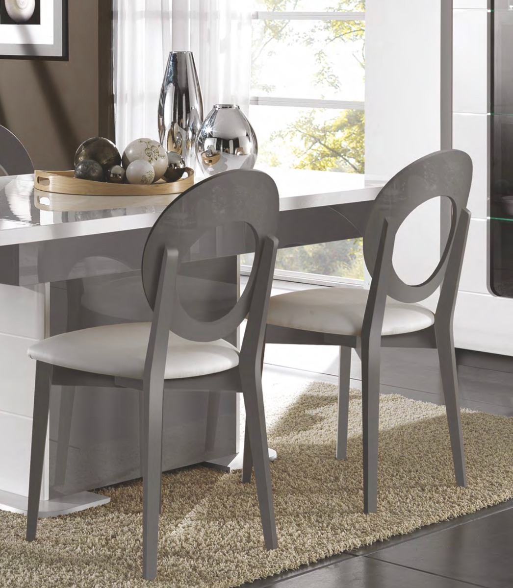 Tavolo moderno allungabile L.180, bianco lucido e grigio basalto