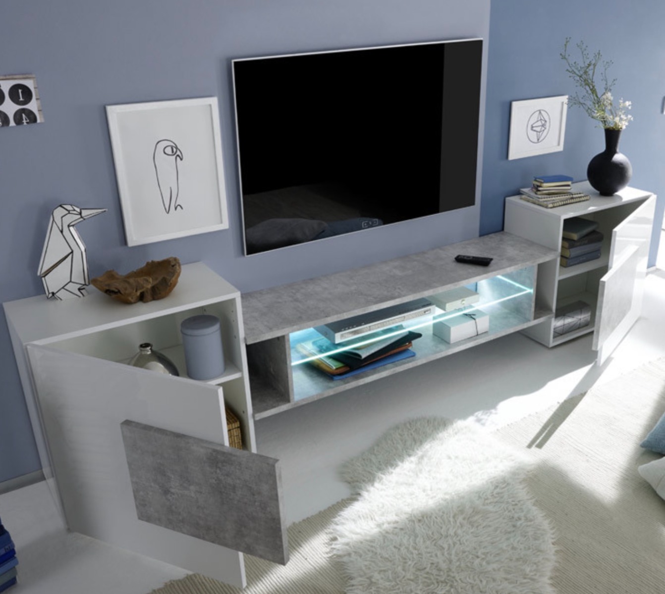 Mobile porta TV, parete attrezzata Bianco Lucido e Pero