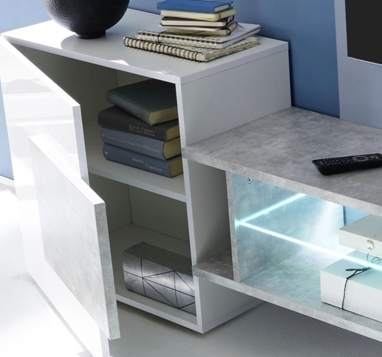 Mobile porta TV, parete attrezzata Bianco Lucido e Pero