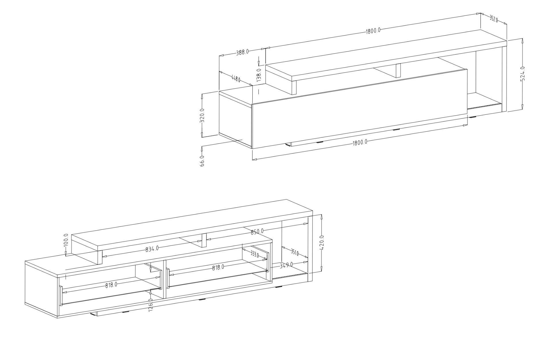 Porta TV con cassetto, finitura antracite L.219 cm