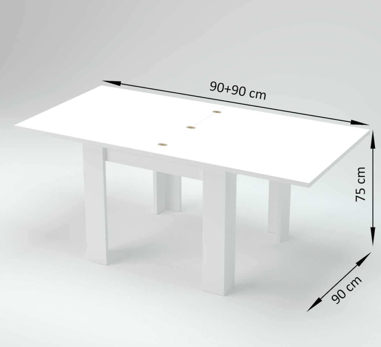 Sala da pranzo formata da vetrina, tavolo e credenza bianco lucido e noce caracalla