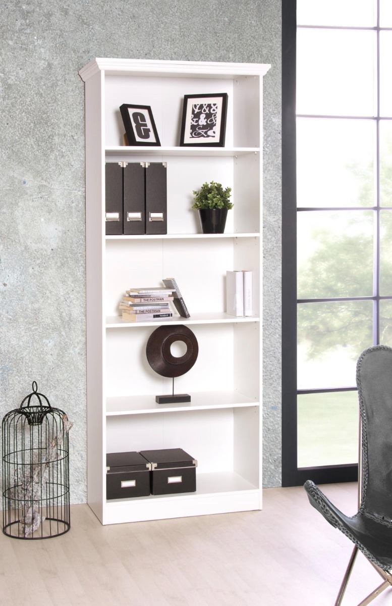 Soggiorno in finitura Bianca composto da Vetrina, Madia, Libreria e Porta TV