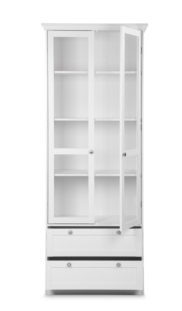 Soggiorno in finitura Bianca composto da Vetrina, Madia, Libreria e Porta TV