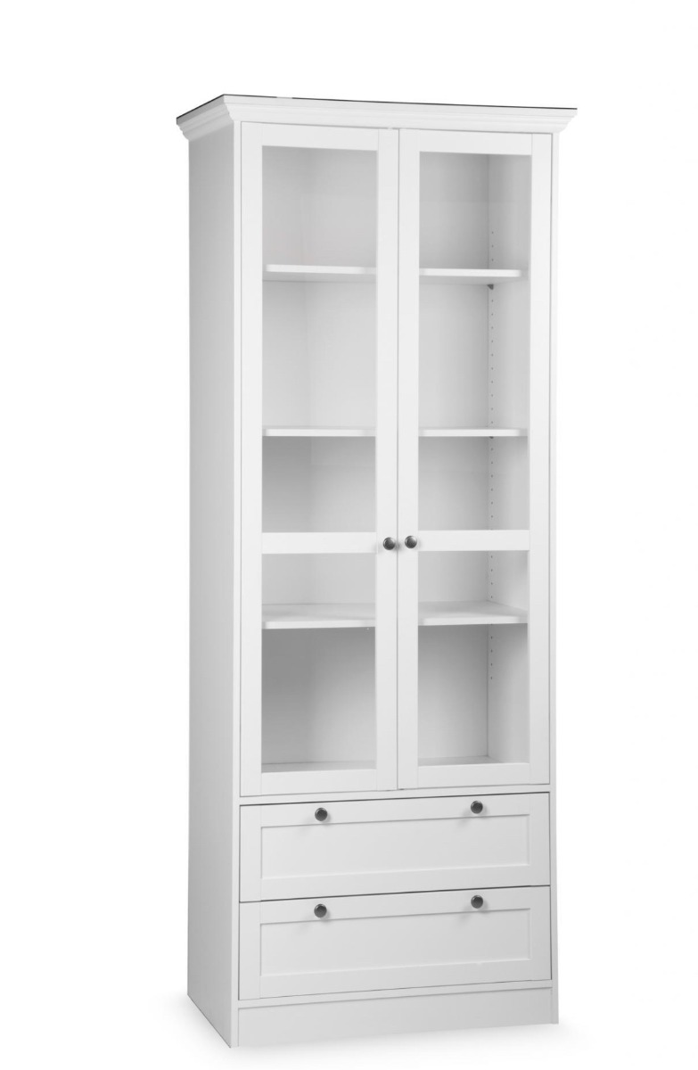 Soggiorno in finitura Bianca composto da Vetrina, Madia, Libreria e Porta TV