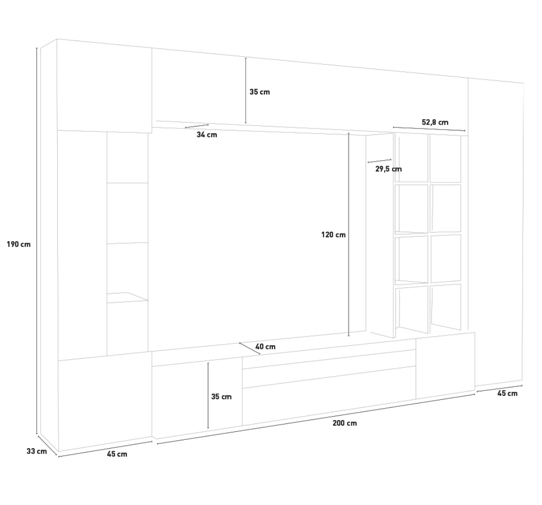 Offerta soggiorno scontato, parete attrezzata Ardesia e Pero