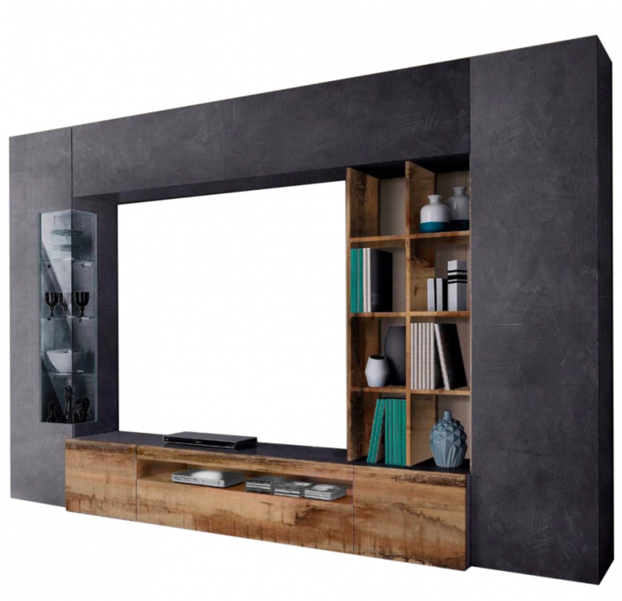 Offerta soggiorno scontato, parete attrezzata Ardesia e Pero