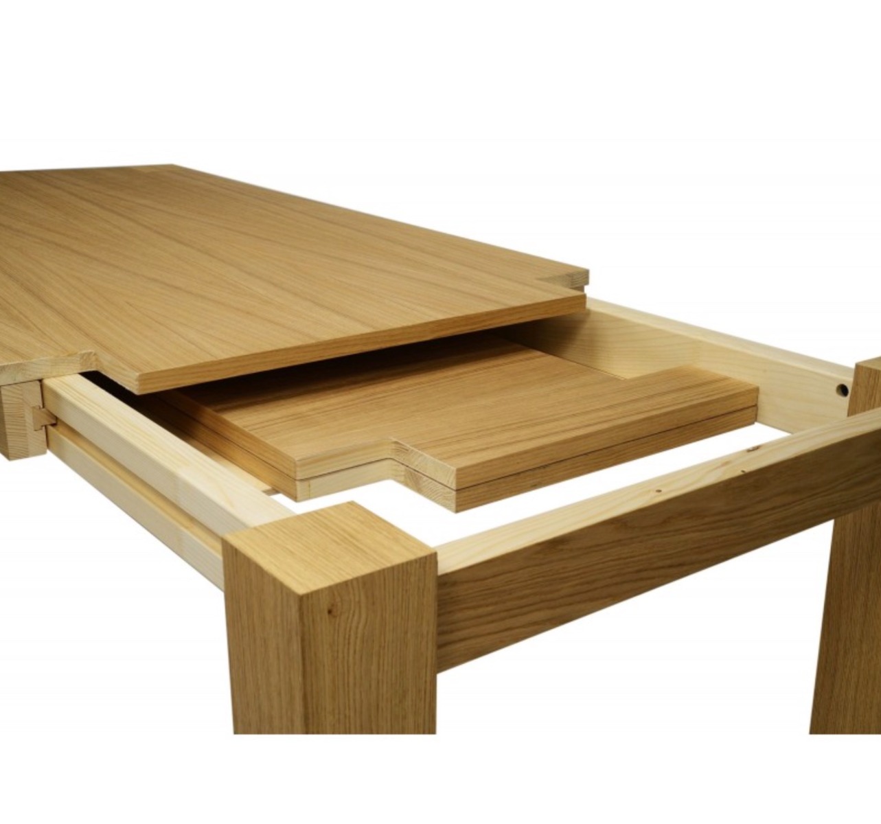 Tavolo di design allungabile in legno, rovere naturale spazzolato, apertura con binario