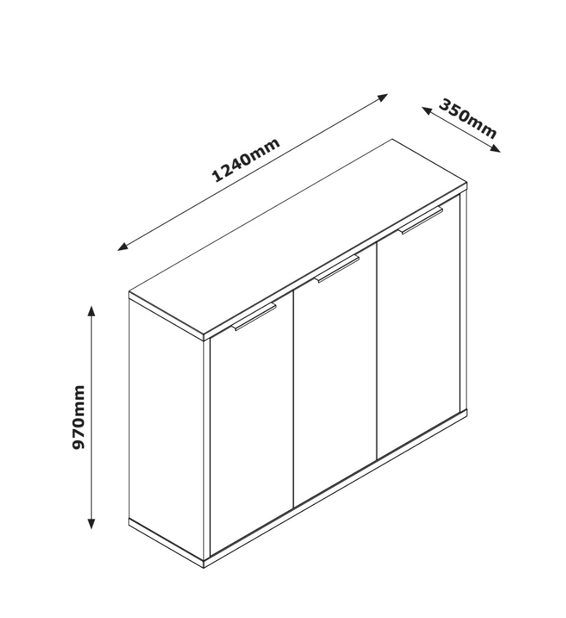 Madia multiuso con 4 ripiani interni, finitura Rovere chiaro e Grigio smoke 