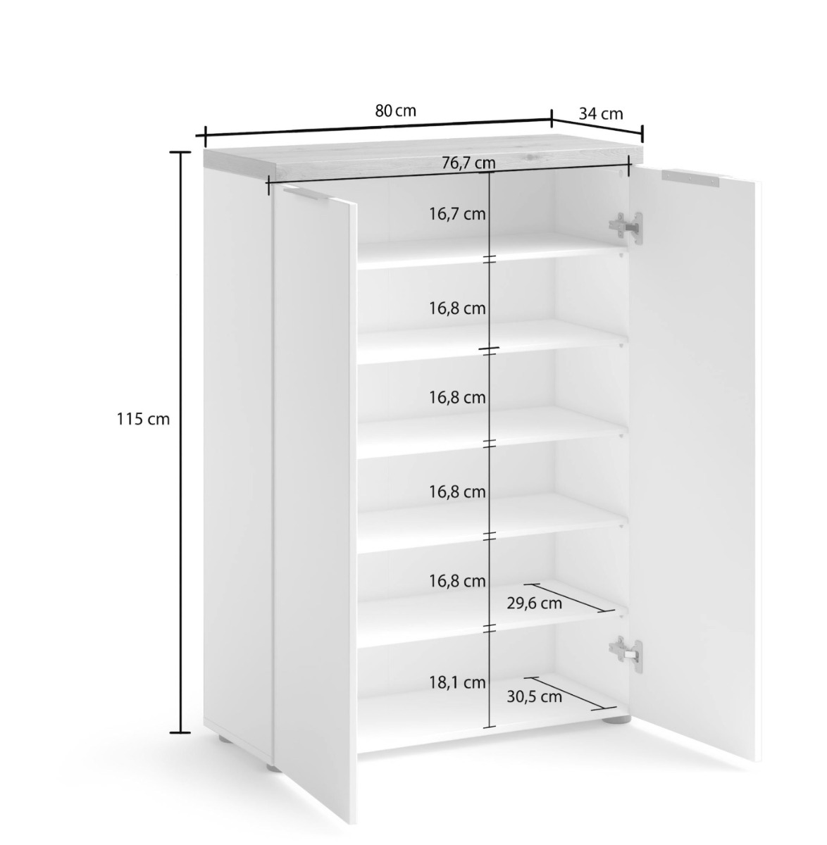 Madia scarpiera alta 2 ante colore Bianco laccato lucido e Castagno