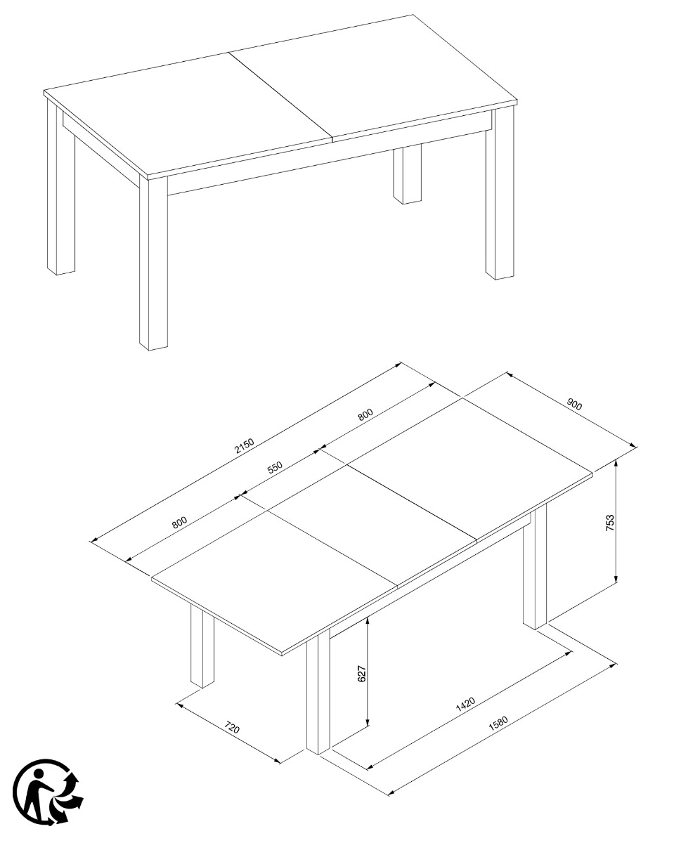 Funzionale Tavolo allungabile moderno finitura quercia 