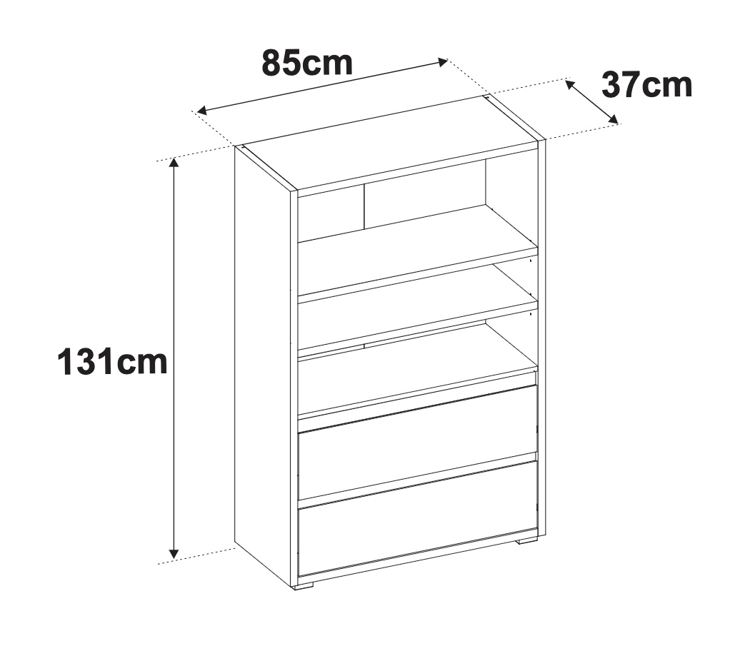 Capiente Libreria moderna con 2 cassetti, finitura Bianco opaco