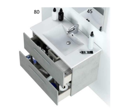 Bagno mobile moderno con specchiera, finitura Cemento