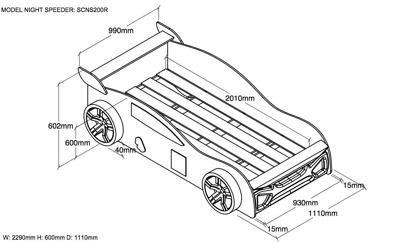 Letto auto bambino, finitura laccato rosso