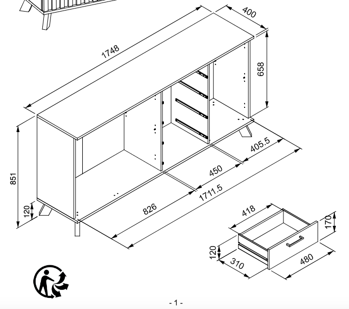 Nuova Madia 3 ante e 4 cassetti