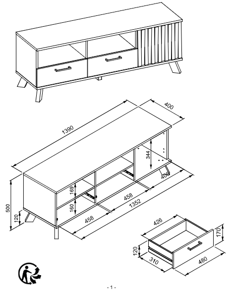 Mobile TV stile nordik finitura Quercia 