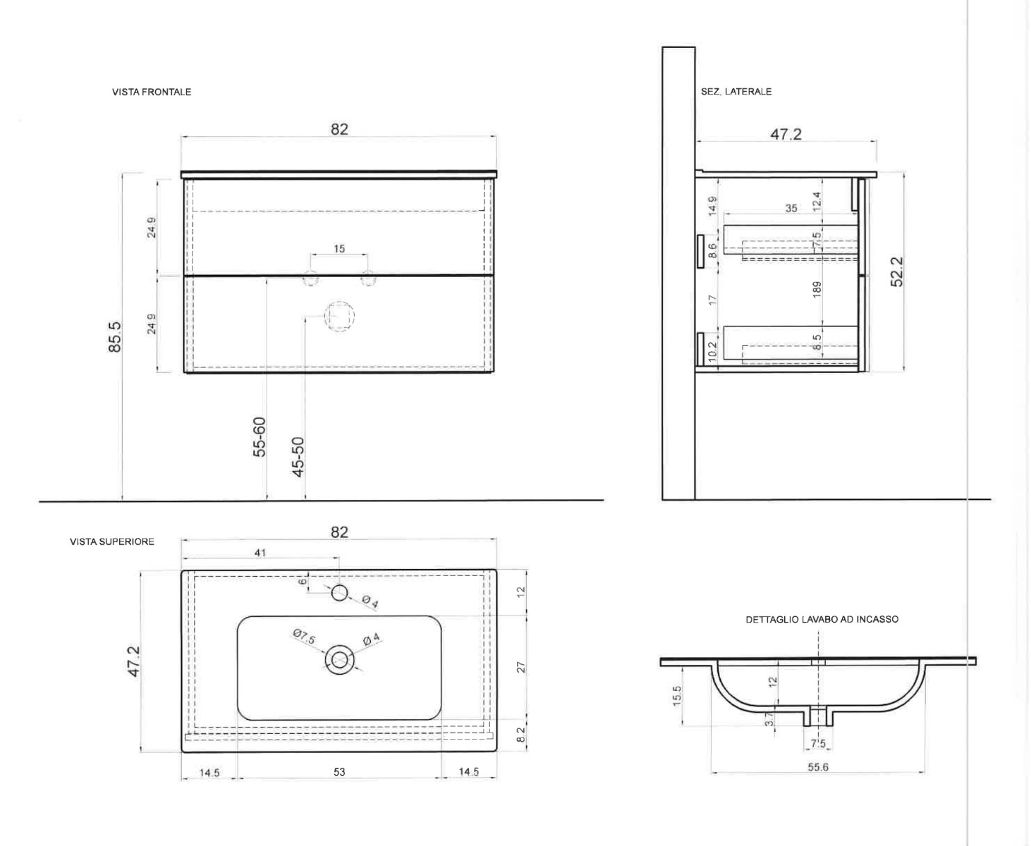Mobile da bagno sospeso L.82 