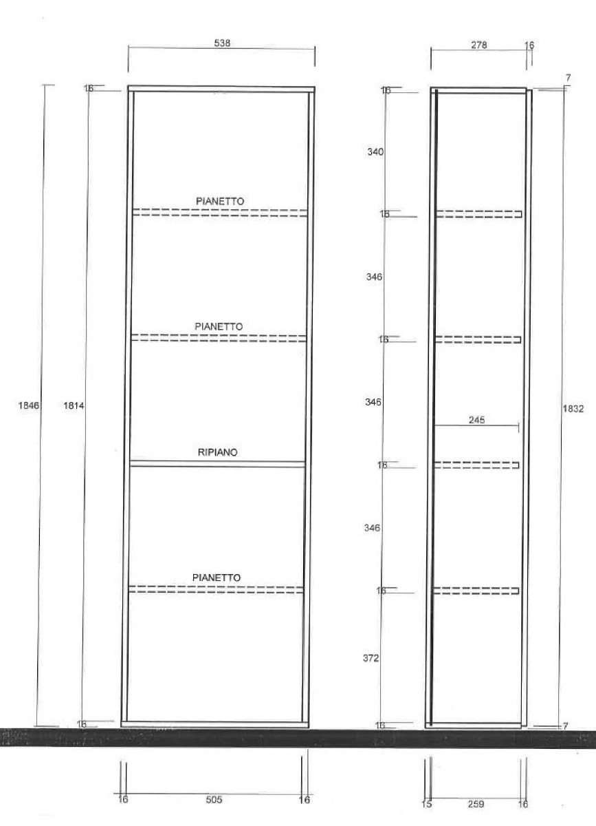Colonna larga L.55 cm a terra, disponibile in diverse finiture, 100% Made in Italy 