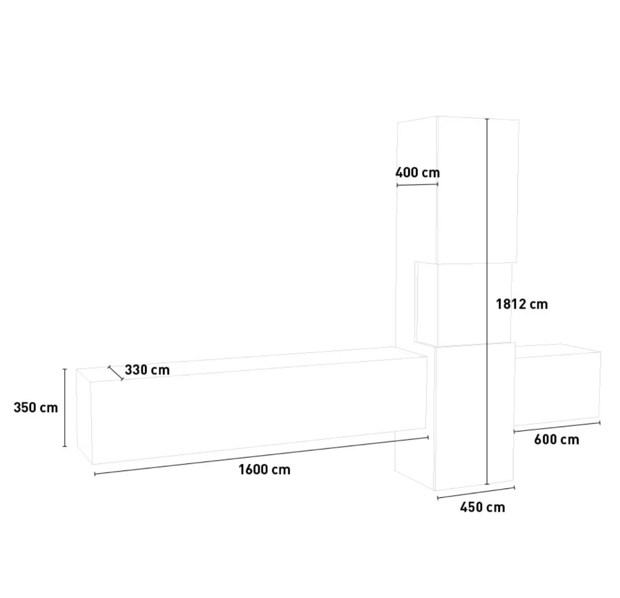 Parete attrezzata con vetrina, bianco lucido e Ardesia