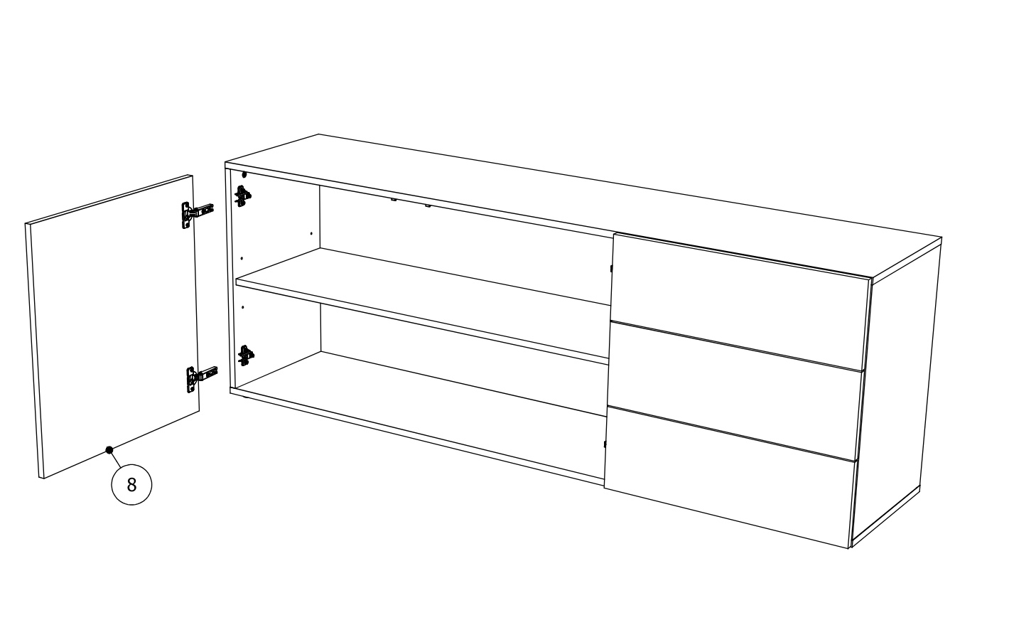 Madia moderna bianca laccata lucido con 2 ante e 3 cassetti