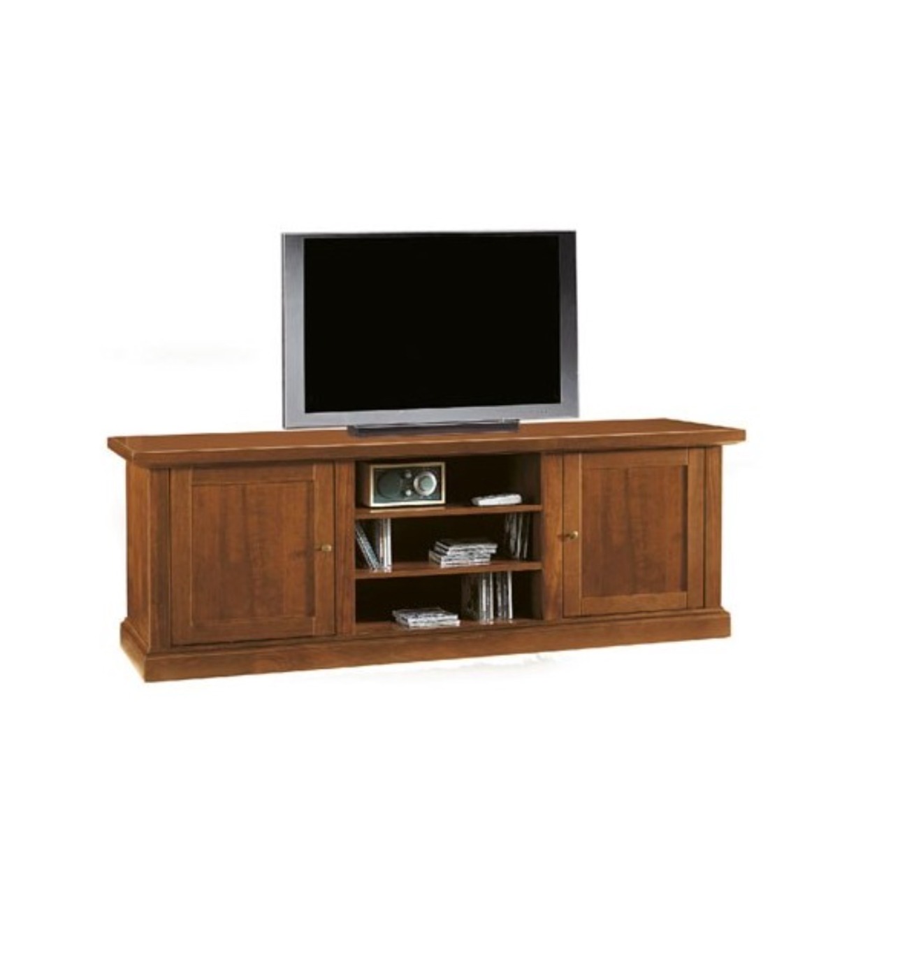 Porta TV in legno, bianco opaco, arte povera - cm 160