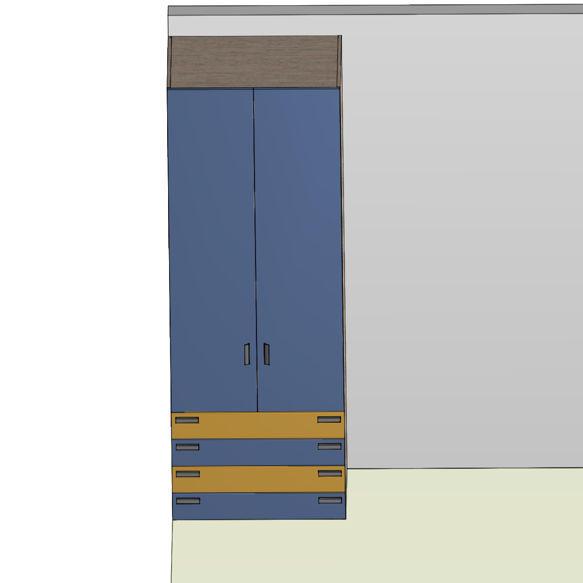 Armadio 2 ante, 4 cassetti finitura Giallo e Blu