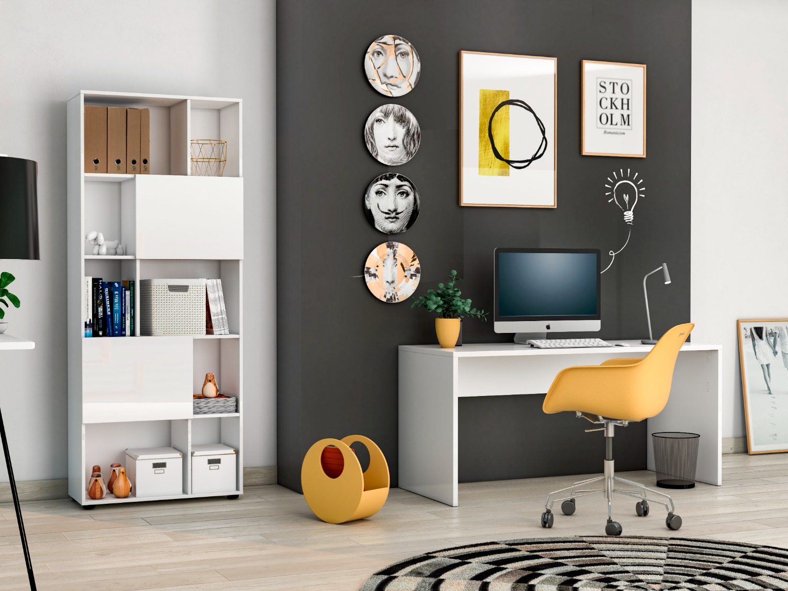 Scrivania da ufficio Bianca lucida L.160, Made in Italy