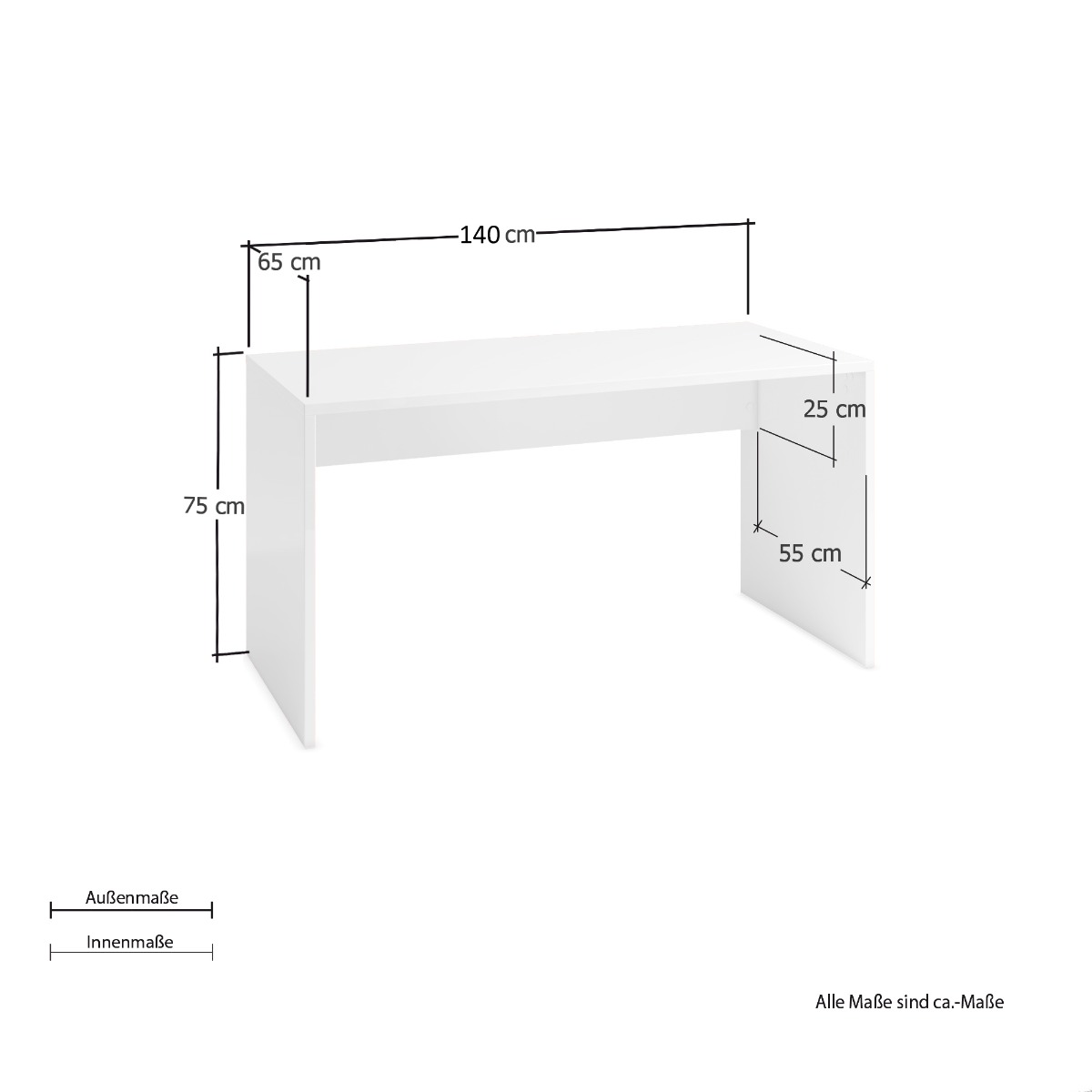 Moderna Scrivania salvaspazio Bianca lucida L.140, Made in Italy