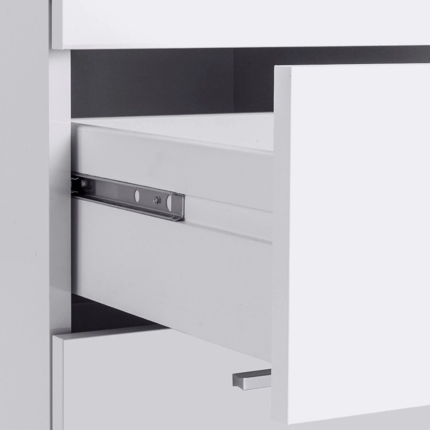 Scrivania angolare 3 cassetti, 180/160x90x60 h cm, Bianco laccato lucido