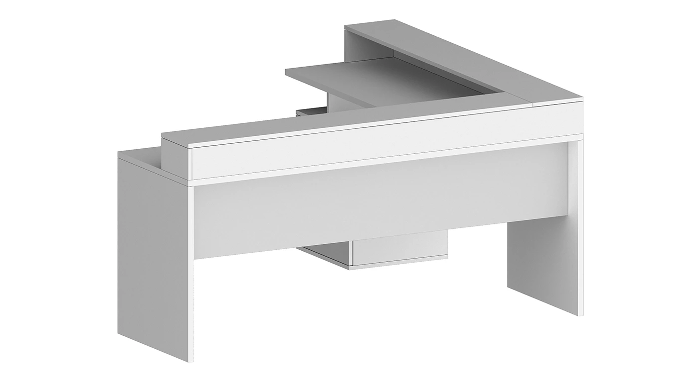 Scrivania angolare 3 cassetti, 180/160x90x60 h cm, Bianco laccato lucido