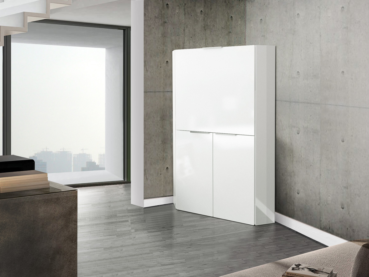 Scrivania estraibile, multiuso ad angolo, bianco lucido, made in Italy