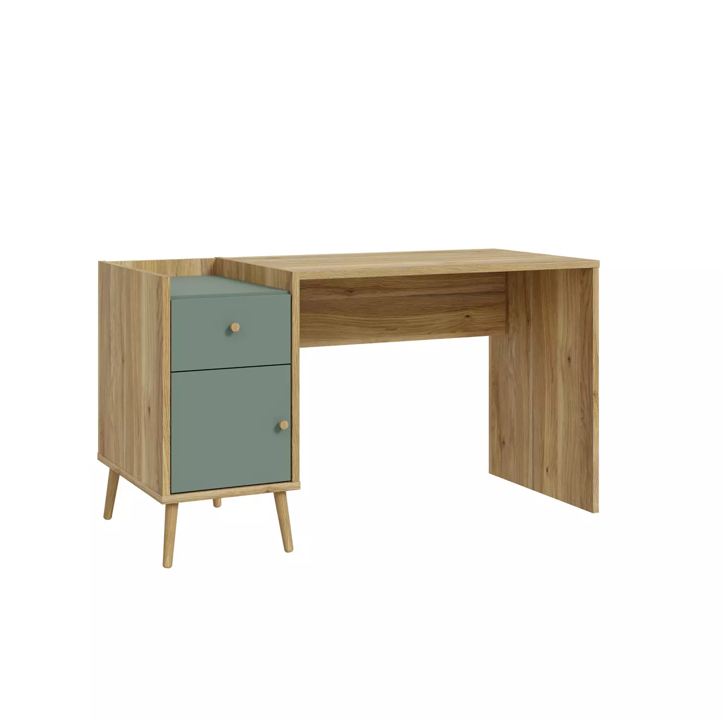 BDW Scrivania Angolare Destra Rovere Artisan, Con 3 Cassetti E Ripiani, 124x77x85 Cm, Per Cameretta, Ufficio E Studio