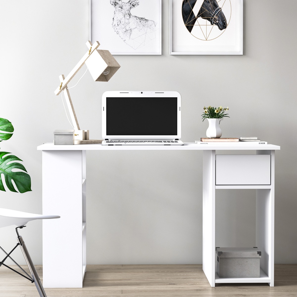 Scrivania moderna Ankara bianca con cassetto