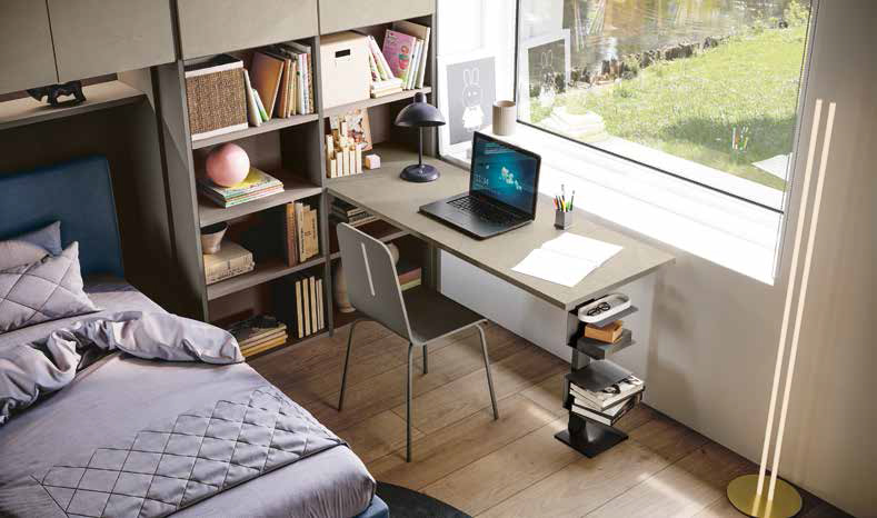 Camera ponte con letto imbottito, finitura Argilla, Bronzo e Grigio cenere