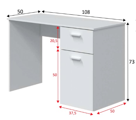Scrivania bianca opaco con anta e cassetto
