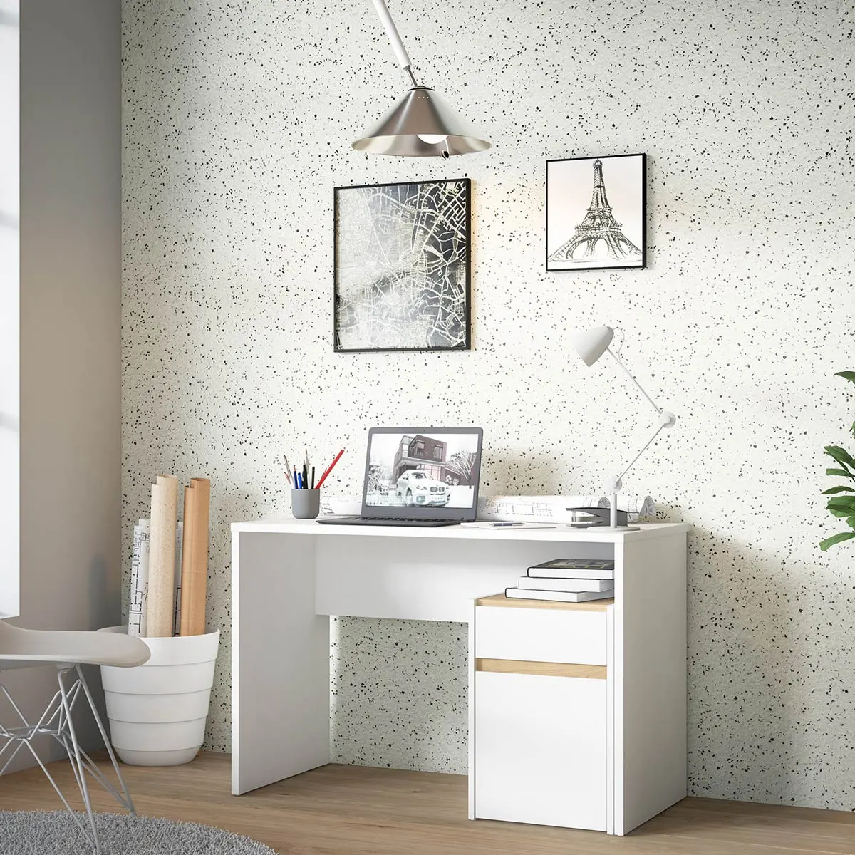 scrivania con cassetti bianca