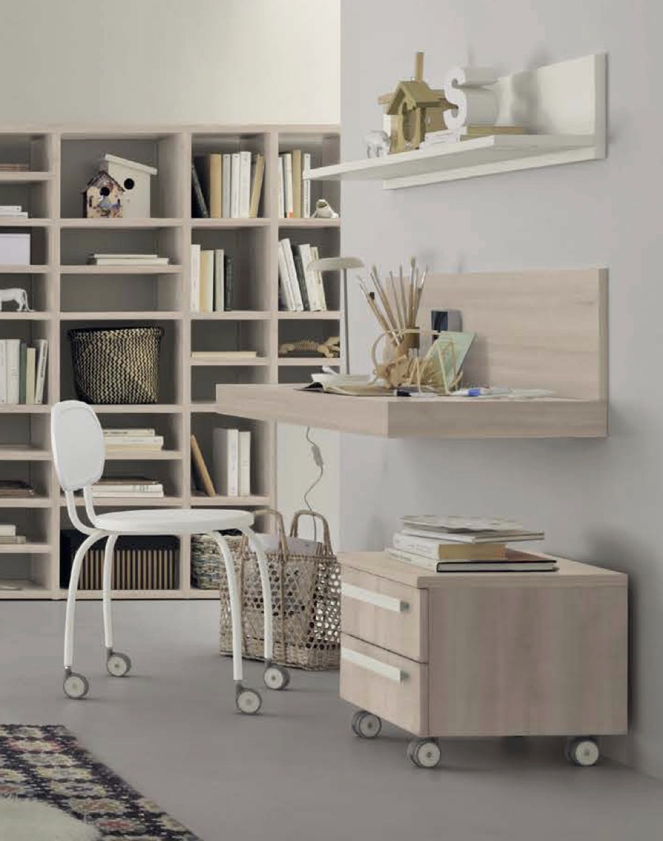 Scrivania sospesa camerette, finitura Ciliegio bianco
