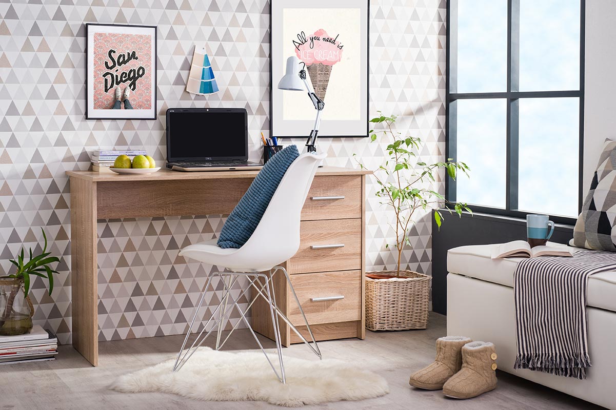 Scrivania con cassetti, finitura Rovere 