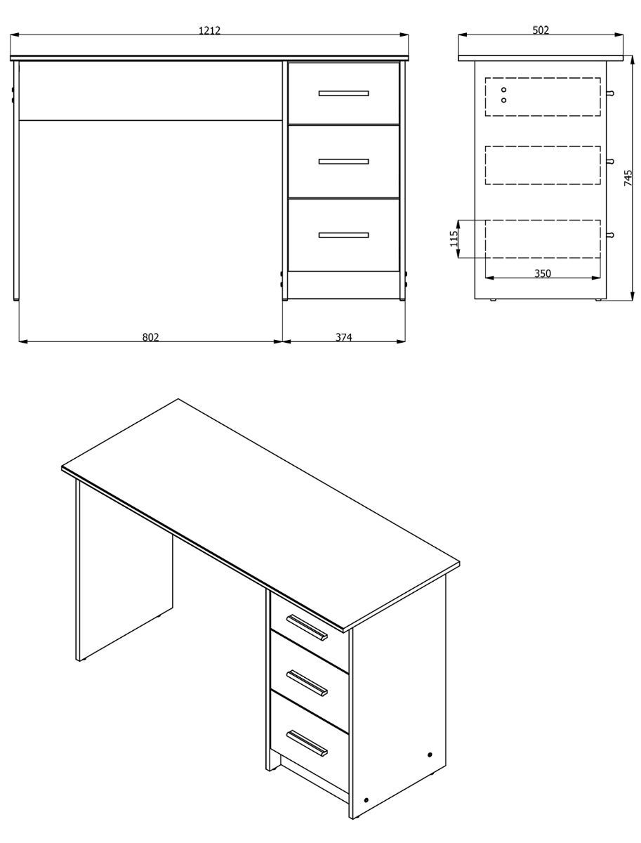 Scrivania con cassetti, finitura Rovere 