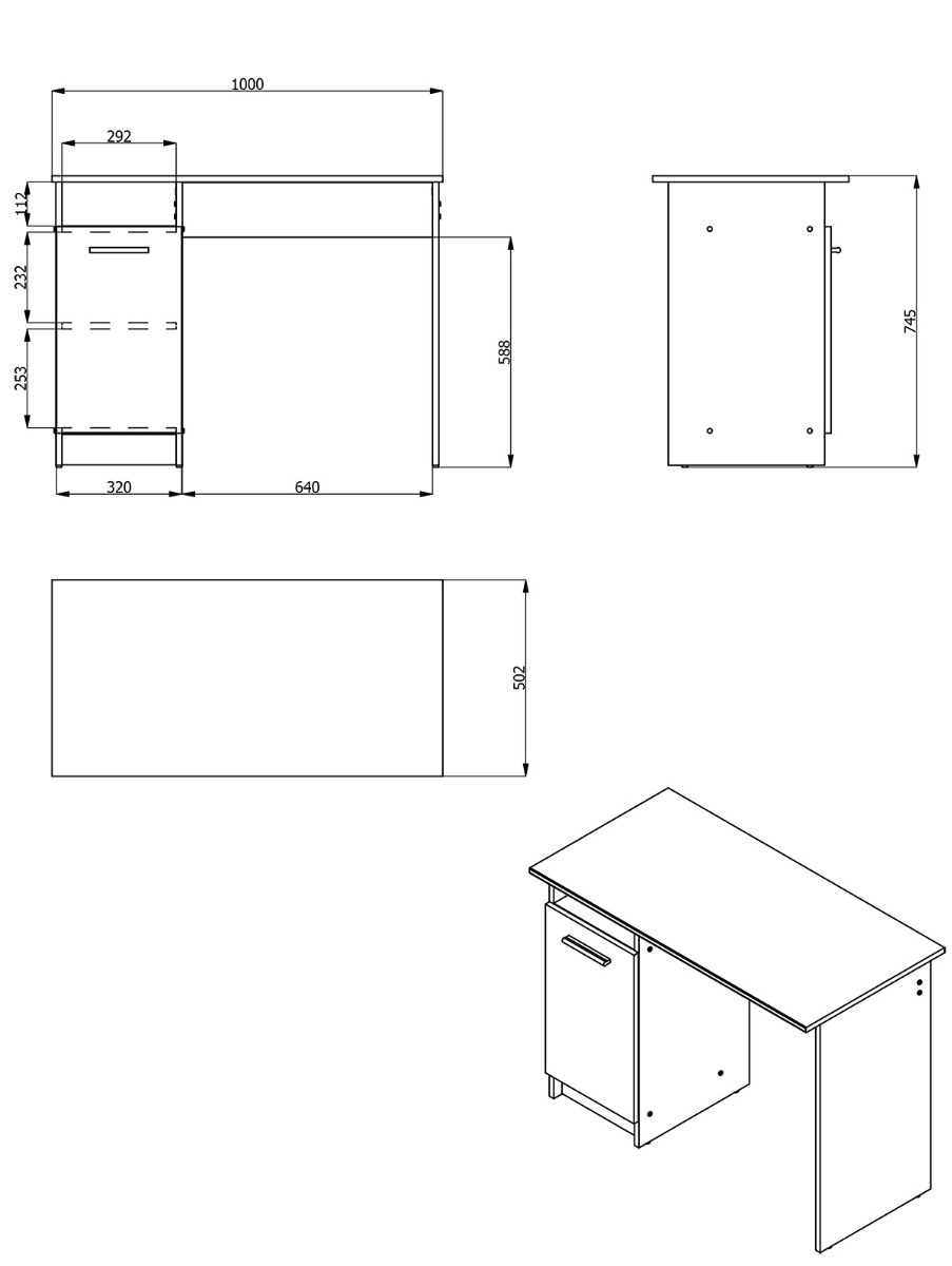 Scrivania con un'anta, finitura Rovere 