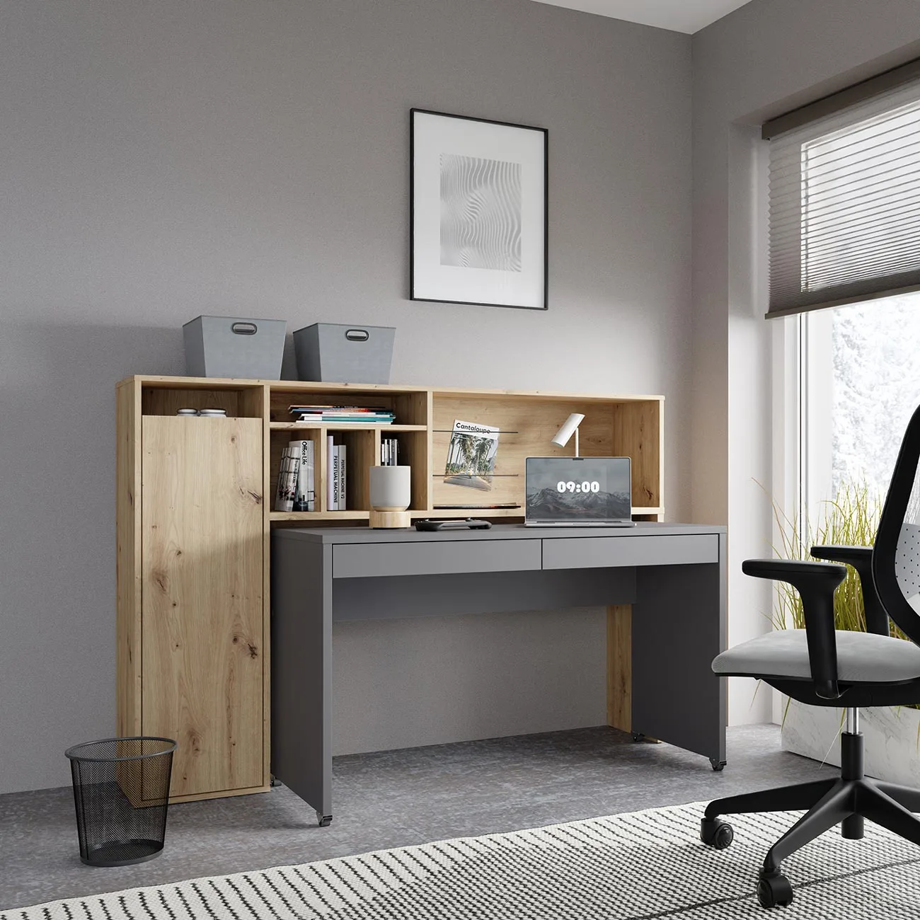 scrivania con ruote grigia